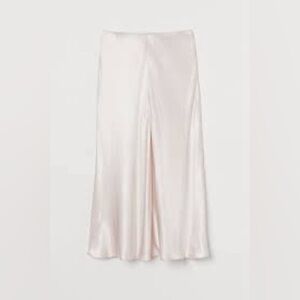 H&M Soft Pink A-Line Midi Satin Skirt with slit